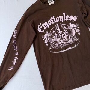 Emotionless Long Sleeve Graphic T-Shirt Brown Pink Heavyweight women's medium
